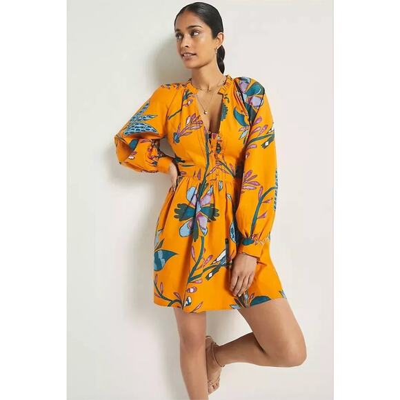 Anthropologie Let Me Be Forever That Girl Printed Tunic Dress Mini Floral L - Picture 1 of 11